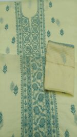 BUTTER YELLOW CHANDERI MUL CHIKANKARI KURTA & DUPATTA FABRIC - Image 6