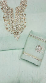 MINT GREEN CHANDERI MUL MUKAISH KURTA & DUPATTA FABRIC - Image 5