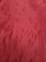 CARMINE RED CHANDERI SILK CHIKANKARI & MUKAISH KURTA & DUPATTA FABRIC - Image 4