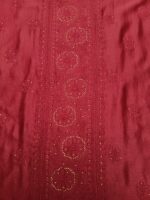 CARMINE RED CHANDERI SILK CHIKANKARI & MUKAISH KURTA & DUPATTA FABRIC - Image 5