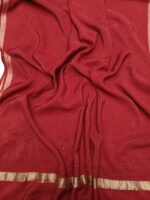 CARMINE RED CHANDERI SILK CHIKANKARI & MUKAISH KURTA & DUPATTA FABRIC - Image 2