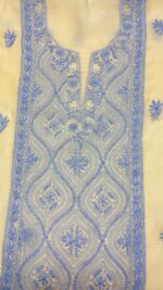 LEMON YELLOW CHANDERI MUL CHIKANKARI KURTA & DUPATTA FABRIC - Image 3