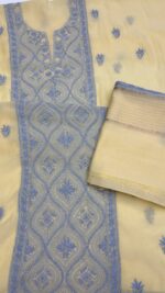 LEMON YELLOW CHANDERI MUL CHIKANKARI KURTA & DUPATTA FABRIC - Image 6