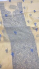 LEMON YELLOW CHANDERI MUL CHIKANKARI KURTA & DUPATTA FABRIC - Image 7