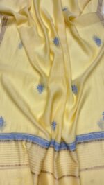 LEMON YELLOW CHANDERI MUL CHIKANKARI KURTA & DUPATTA FABRIC - Image 2