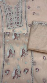 PEACH LATTE CHANDERI MUL CHIKANKARI KURTA & DUPATTA FABRIC - Image 6