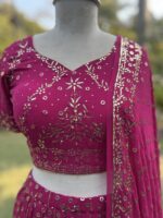 MAGENTA ROSE PURE & PREMIUM GEORGETTE MUKAISH LEHENGA & DUPATTA SET - Image 2
