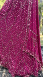 MAGENTA ROSE PURE & PREMIUM GEORGETTE MUKAISH LEHENGA & DUPATTA SET - Image 4