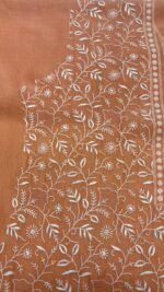 PEACHISH ORANGE CHANDERI MUL CHIKANKARI KURTA & DUPATTA FABRIC SET - Image 4