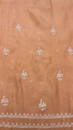 PEACHISH ORANGE CHANDERI MUL CHIKANKARI KURTA & DUPATTA FABRIC SET - Image 8