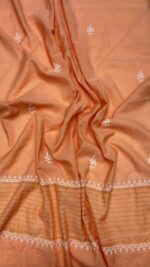 PEACHISH ORANGE CHANDERI MUL CHIKANKARI KURTA & DUPATTA FABRIC SET - Image 2