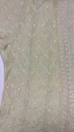 LIME GREEN CHANDERI MUL CHIKANKARI ANARKALI & DUPATTA SET - Image 5