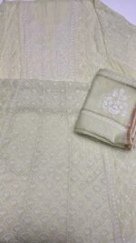 LIME GREEN CHANDERI MUL CHIKANKARI ANARKALI & DUPATTA SET - Image 7
