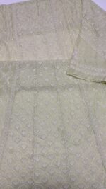 LIME GREEN CHANDERI MUL CHIKANKARI ANARKALI & DUPATTA SET - Image 8