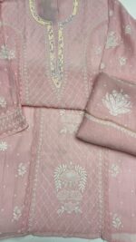 PINK CHANDERI MUL CHIKANKARI KURTA & DUPATTA SET - Image 6