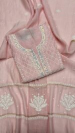 PINK CHANDERI MUL CHIKANKARI KURTA & DUPATTA SET
