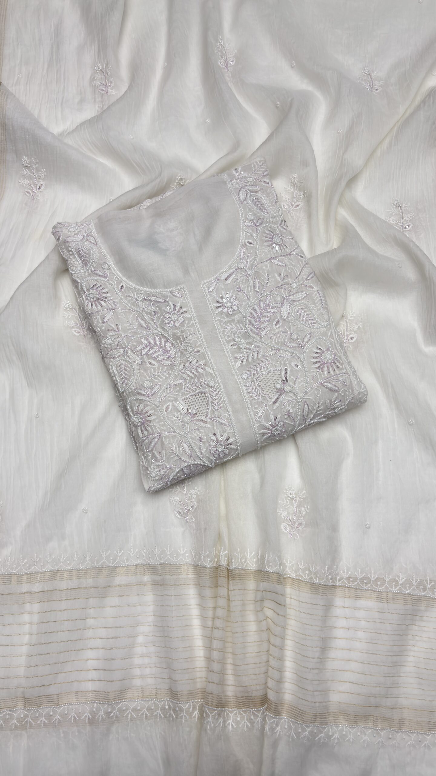 IMG_7069.JPG DYEABLE CHANDERI MUL CHIKANKARI KURTA & DUPATTA SET - Image 1