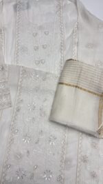 DYEABLE CHANDERI MUL CHIKANKARI KURTA & DUPATTA SET - Image 7
