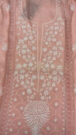 ROSE PINK CHANDERI MUL CHIKANKARI KURTA & DUPATTA SET - Image 3