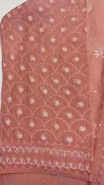 ROSE PINK CHANDERI MUL CHIKANKARI KURTA & DUPATTA SET - Image 4