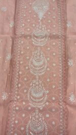 ROSE PINK CHANDERI MUL CHIKANKARI KURTA & DUPATTA SET - Image 5