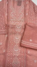 ROSE PINK CHANDERI MUL CHIKANKARI KURTA & DUPATTA SET - Image 6