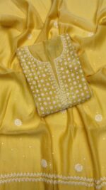 YELLOW CHANDERI MUL CHIKANKARI KURTA & DUPATTA SET