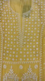 YELLOW CHANDERI MUL CHIKANKARI KURTA & DUPATTA SET - Image 3