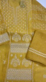 YELLOW CHANDERI MUL CHIKANKARI KURTA & DUPATTA SET - Image 6