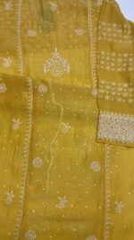 YELLOW CHANDERI MUL CHIKANKARI KURTA & DUPATTA SET - Image 8