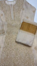 DYEABLE PURE & PREMIUM TISSUE CHIKANKARI KURTA & DUPATTA SET - Image 7