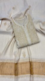 DYEABLE PURE & PREMIUM TISSUE CHIKANKARI KURTA & DUPATTA SET