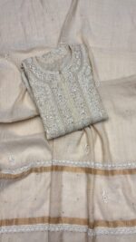 DYEABLE PURE & PREMIUM TISSUE CHIKANKARI KURTA & DUPATTA SET