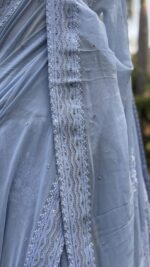 POWDER BLUE PURE & PREMIUM GEORGETTE CHIKANKARI SAREE & BLOUSE - Image 6