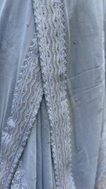 POWDER BLUE PURE & PREMIUM GEORGETTE CHIKANKARI SAREE & BLOUSE - Image 5