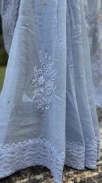 POWDER BLUE PURE & PREMIUM GEORGETTE CHIKANKARI SAREE & BLOUSE - Image 4