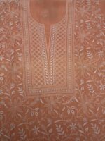 PEACH CHANDERI MUL CHIKANKARI KURTA & DUPATTA FABRIC - Image 3