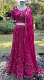 MAGENTA ROSE PURE & PREMIUM GEORGETTE MUKAISH LEHENGA & DUPATTA SET - Image 6