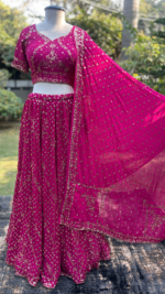 MAGENTA ROSE PURE & PREMIUM GEORGETTE MUKAISH LEHENGA & DUPATTA SET