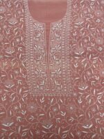 ROSEGOLD PEACH CHANDERI MUL CHIKANKARI KURTA & DUPATTA FABRIC - Image 3
