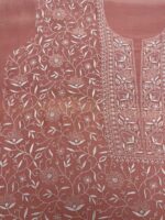 ROSEGOLD PEACH CHANDERI MUL CHIKANKARI KURTA & DUPATTA FABRIC - Image 4