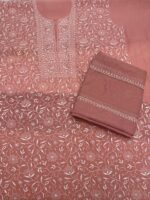ROSEGOLD PEACH CHANDERI MUL CHIKANKARI KURTA & DUPATTA FABRIC - Image 6