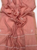 ROSEGOLD PEACH CHANDERI MUL CHIKANKARI KURTA & DUPATTA FABRIC - Image 2