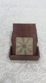 BEIGE CHIKANKARI LEATHER COASTER