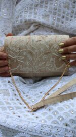 BEIGE CHIKANKARI CLUTCH - Image 2