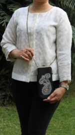BLACK CHIKANKARI MOBILE POUCH