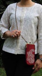 MAROON CHIKANKARI MOBILE POUCH