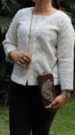 BRONZE CHIKANKARI MOBILE POUCH