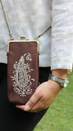 BRONZE CHIKANKARI MOBILE POUCH - Image 2
