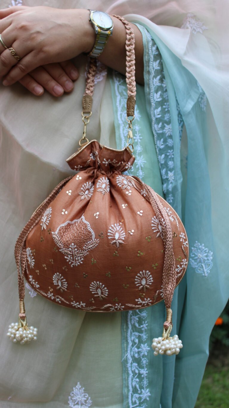 caramel brown chikankari batua